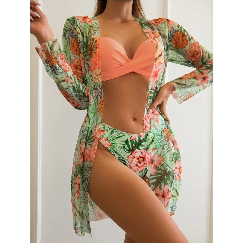 Coleção Moda Praia Flowers 2023 | Biquíni + Saída de Praia (BRINDE)