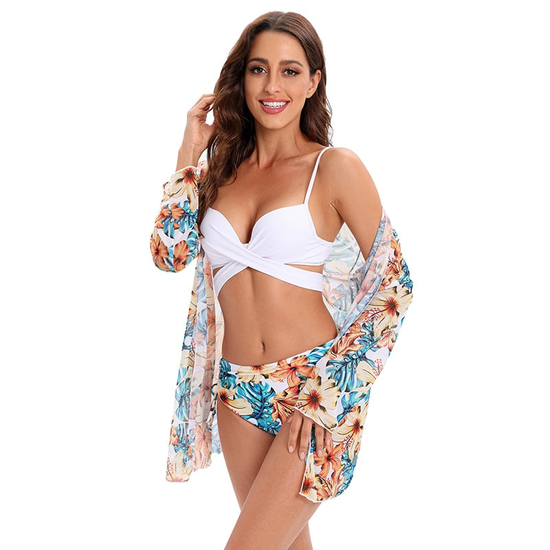 Coleção Moda Praia Flowers 2023 | Biquíni + Saída de Praia (BRINDE)